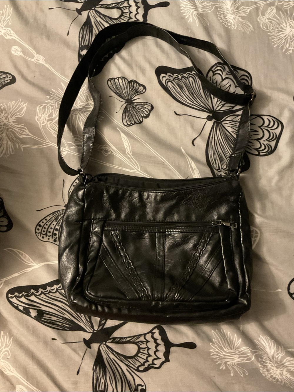 Black Leather Crossbody Bag - Classic Women's Shoulder Bag